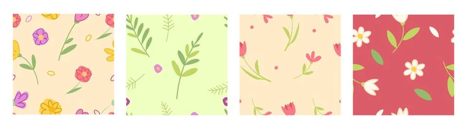 Seamless floral pattern, set of ditsy motifs 스톡 일러스트