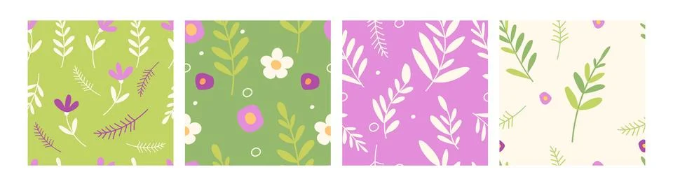 Seamless floral pattern, set of ditsy motifs Stock Illustration
