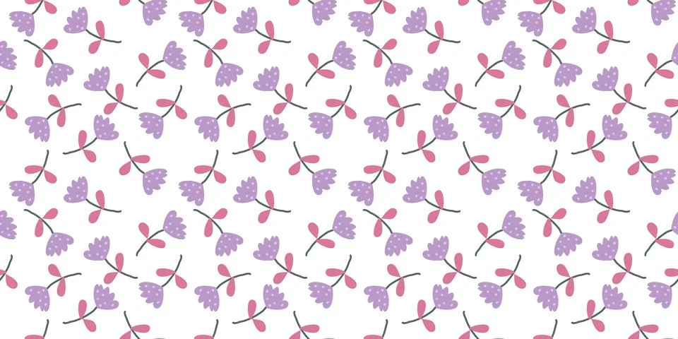 Seamless floral pattern (set) includes cute flowers and leaves Stock Illustration
