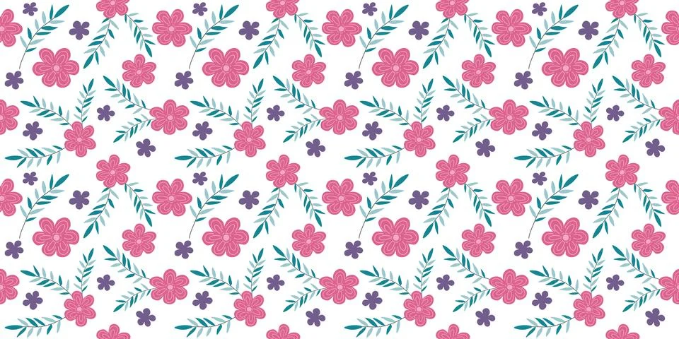 Seamless floral pattern (set) includes cute flowers and leaves Stock Illustration