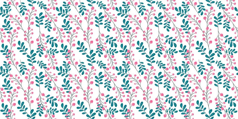 Seamless floral pattern (set) includes cute flowers and leaves Stock Illustration
