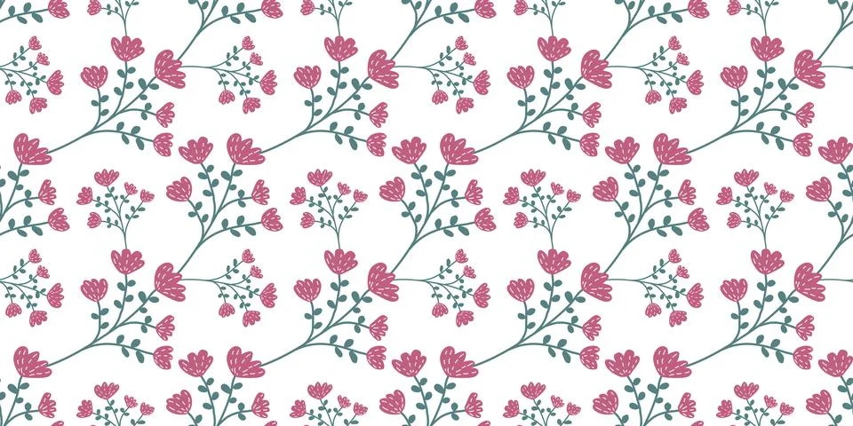 Seamless floral pattern (set) includes cute flowers and leaves Stock Illustration