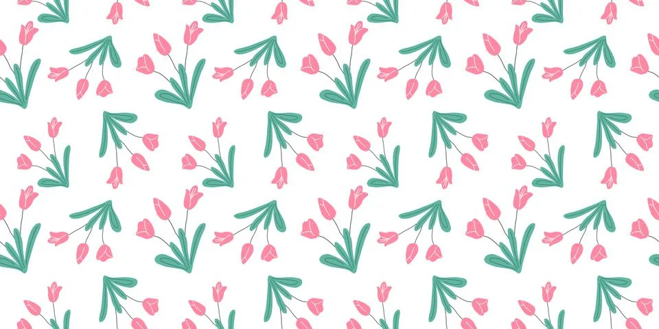 Seamless floral pattern (set) includes cute flowers and leaves Stock Illustration
