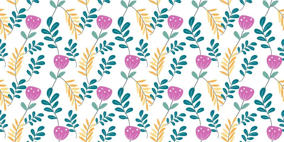 Seamless floral pattern (set) includes cute flowers and leaves Stock-Illustration