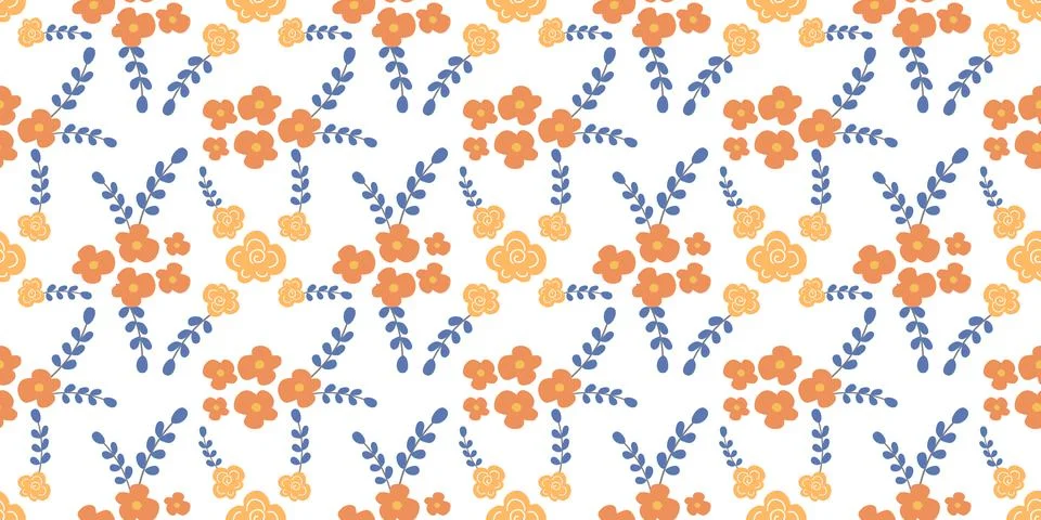 Seamless floral pattern (set) includes cute flowers and leaves Stock Illustration