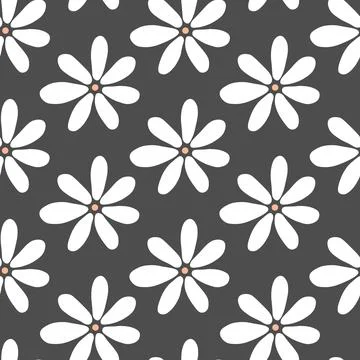 Seamless floral pattern. Simple camomile vector illustration. Graphic fabric  스톡 일러스트