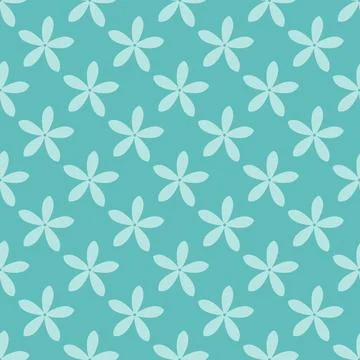 Seamless floral pattern with simple five-petal flowers on teal background Stock Illustration