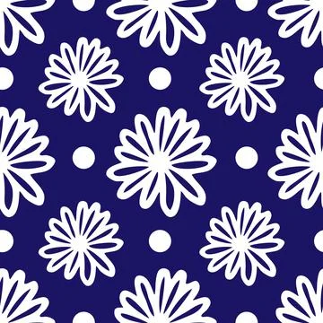 Seamless floral pattern. Simple outline vector illustration. Graphic fabric p Stock Illustration
