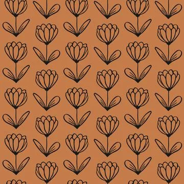 Seamless floral pattern. Simple outline vector illustration. Graphic fabric p 스톡 일러스트