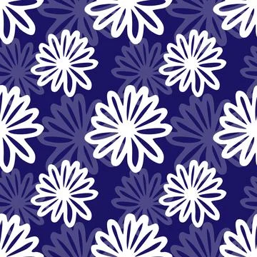 Seamless floral pattern. Simple outline vector illustration. Graphic fabric p Illustrazione stock