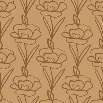 Seamless floral pattern. Simple outline vector illustration. Graphic fabric p Stock Illustration