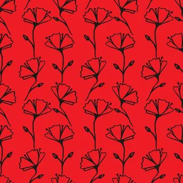 Seamless floral pattern. Simple outline vector illustration. Graphic fabric p Illustrazione stock