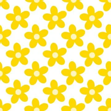 Seamless Floral Pattern with Simple Yellow Daisies on White Stock Illustration