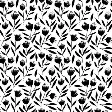 Seamless floral pattern with small black branches. Stock Illustration