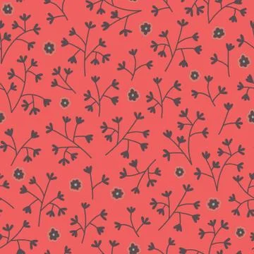 Seamless floral pattern with small flowers. Endless red background. Stock Illustration