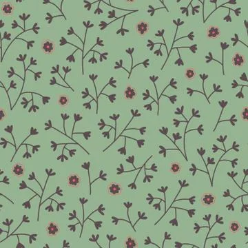 Seamless floral pattern with small flowers. Endless green background. Stock-Illustration