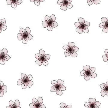 Seamless floral pattern with small pink cherry blossom flowers Stock Illustration