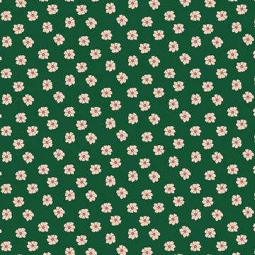 Seamless Floral Pattern with Small Pink Flowers on Dark Green Background Stock Illustration