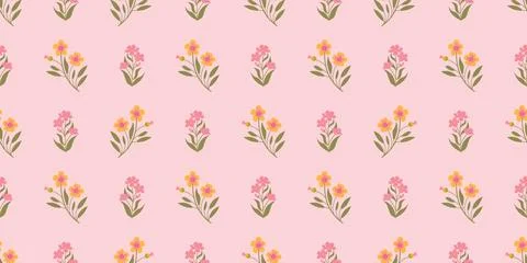 Seamless floral pattern with small yellow and pink flowers on pastel pink b.. Stock Illustration