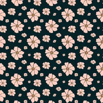 Seamless Floral Pattern with Soft Pink Blossoms on Dark Background 스톡 일러스트
