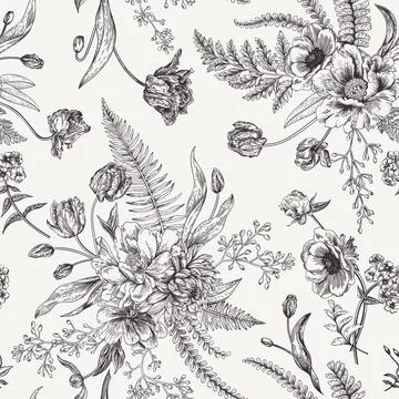 Seamless floral pattern  with spring flowers. 스톡 일러스트