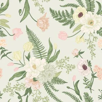 Seamless floral pattern  with spring flowers. Illustrazione stock