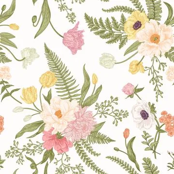 Seamless floral pattern  with spring flowers. Illustrazione stock