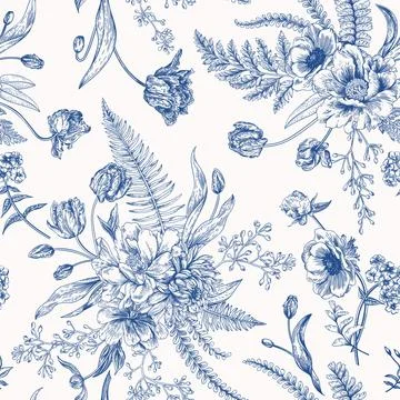 Seamless floral pattern  with spring flowers. Illustrazione stock