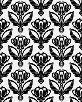 Seamless floral pattern with stylized decorative flowers and leaves in folk a Stock Illustration