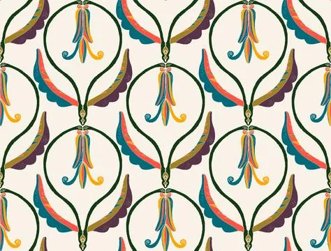 Seamless floral pattern with stylized decorative flowers and leaves in folk a Stock Illustration