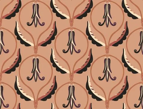 Seamless floral pattern with stylized decorative flowers and leaves in folk a Stock Illustration
