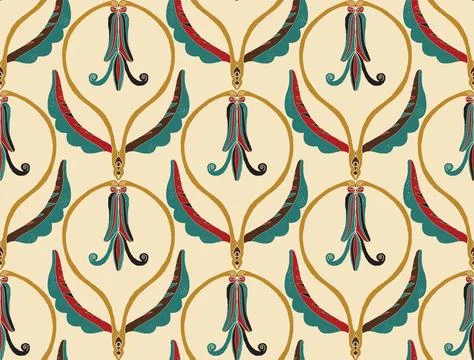 Seamless floral pattern with stylized decorative flowers and leaves in folk a Illustrazione stock