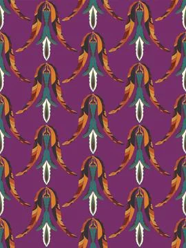 Seamless floral pattern with stylized decorative flowers and leaves in folk a Stock Illustration