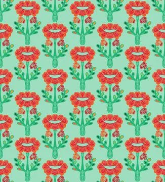 Seamless floral pattern with stylized decorative flowers and leaves in folk a Stock Illustration