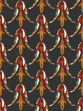 Seamless floral pattern with stylized decorative flowers and leaves in folk a Stock Illustration