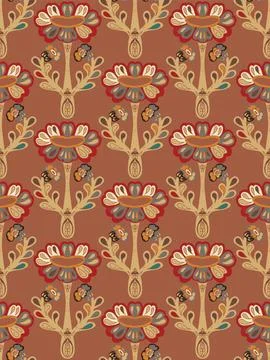 Seamless floral pattern with stylized decorative flowers and leaves in folk a Illustrazione stock