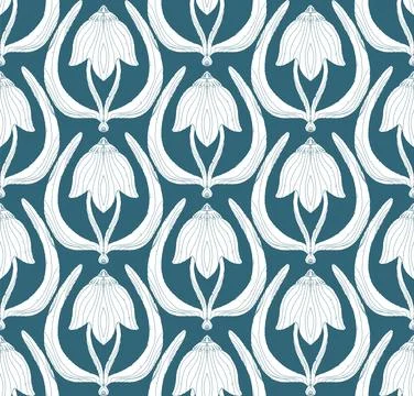 Seamless floral pattern with stylized decorative flowers and leaves in folk a Stock Illustration
