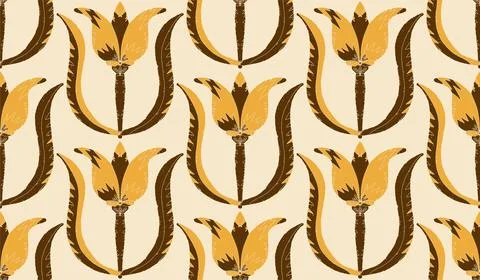 Seamless floral pattern with stylized decorative flowers and leaves in folk a Stock Illustration