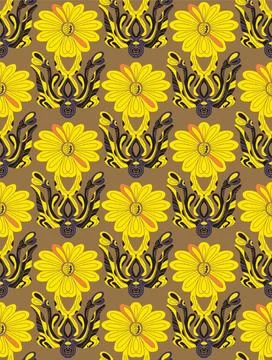 Seamless floral pattern with stylized decorative flowers and leaves in folk a Stock Illustration