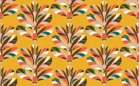 Seamless floral pattern with stylized decorative leaves in folk art style. Vi Stock Illustration