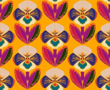 Seamless floral pattern with stylized decorative flowers and leaves in folk a Stock Illustration
