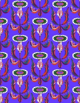 Seamless floral pattern with stylized decorative flowers and leaves in folk a Stock Illustration