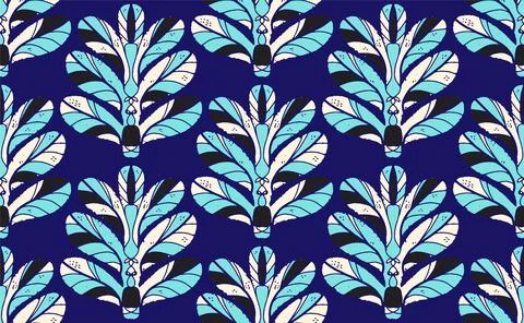 Seamless floral pattern with stylized decorative leaves in folk art style. Vi Stock-Illustration