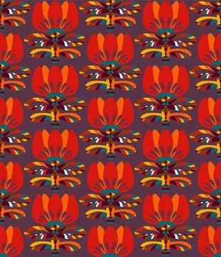 Seamless floral pattern with stylized decorative flowers and leaves in folk a Stock Illustration