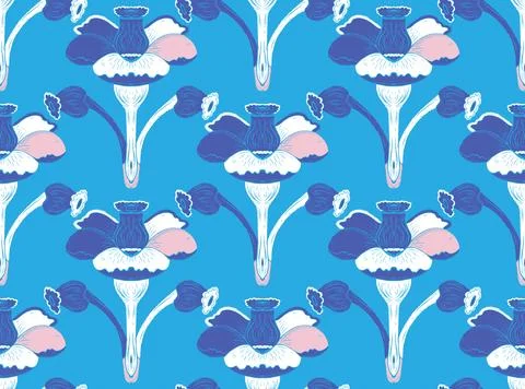 Seamless floral pattern with stylized decorative flowers and leaves in folk a Stock Illustration