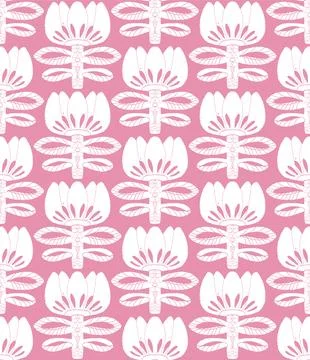 Seamless floral pattern with stylized decorative flowers and leaves in folk a Stock Illustration
