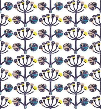 Seamless floral pattern with stylized decorative flowers and leaves in folk a Stock Illustration