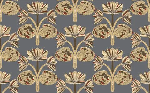 Seamless floral pattern with stylized decorative flowers and leaves in folk a Stock Illustration