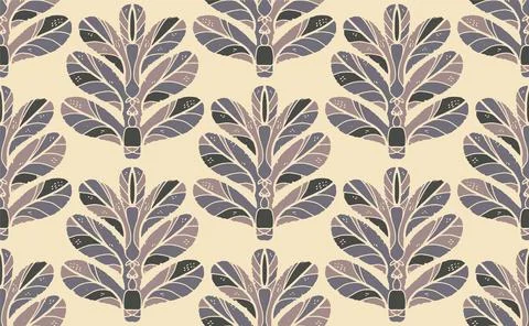 Seamless floral pattern with stylized decorative leaves in folk art style. Vi Stock Illustration