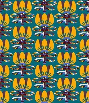 Seamless floral pattern with stylized decorative flowers and leaves in folk a Stock Illustration